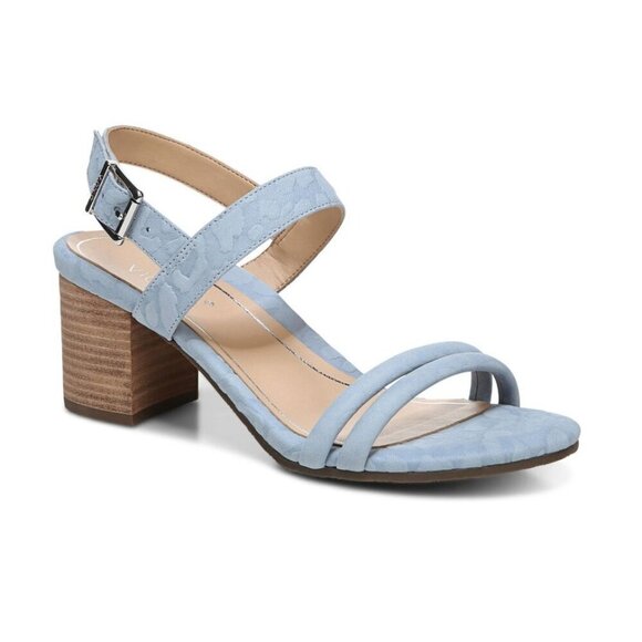 NWOT Vionic Paula Women's Backstrap Heeled Sandal Sky Blue Leather Size 9 - Picture 1 of 11